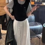 2025 Autumn New Fashion Set with Thick Layered Look Top and Wide Leg Pants