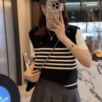 Autumn New Fashion Set Faux Two-Piece Top and Pleated Skirt Preppy Style