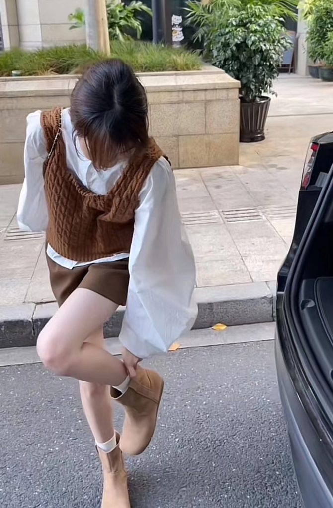 White Round Neck Shirt with Cable Knit Vest and Khaki Shorts Set