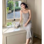 2026 Summer Beaded Sequin Sling Knit Bodycon Midi Dress for Women