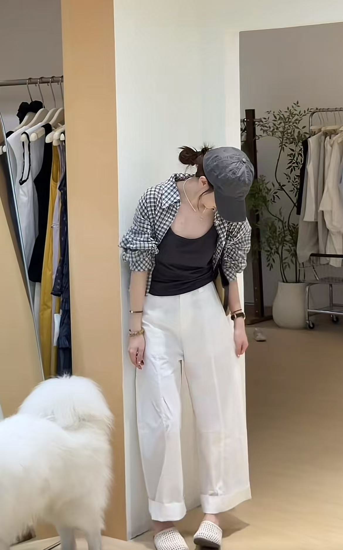 2025 Autumn Slimming Vest Plaid Shirt Wide-Leg Pants Three-Piece Set for Women