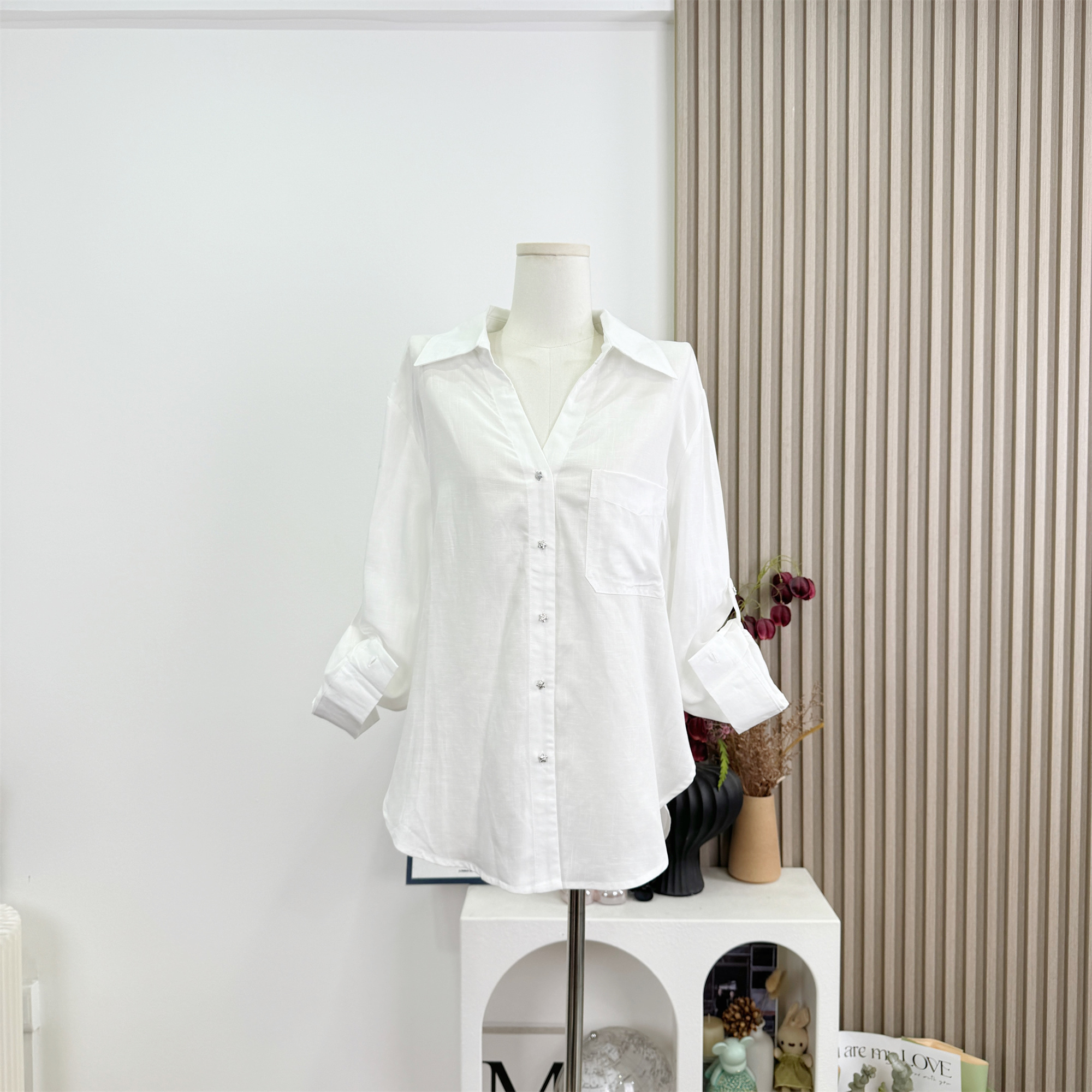 Minimalist Tencel Linen White Shirt Women Summer Loose Collar Long Sleeve Top - Image 2