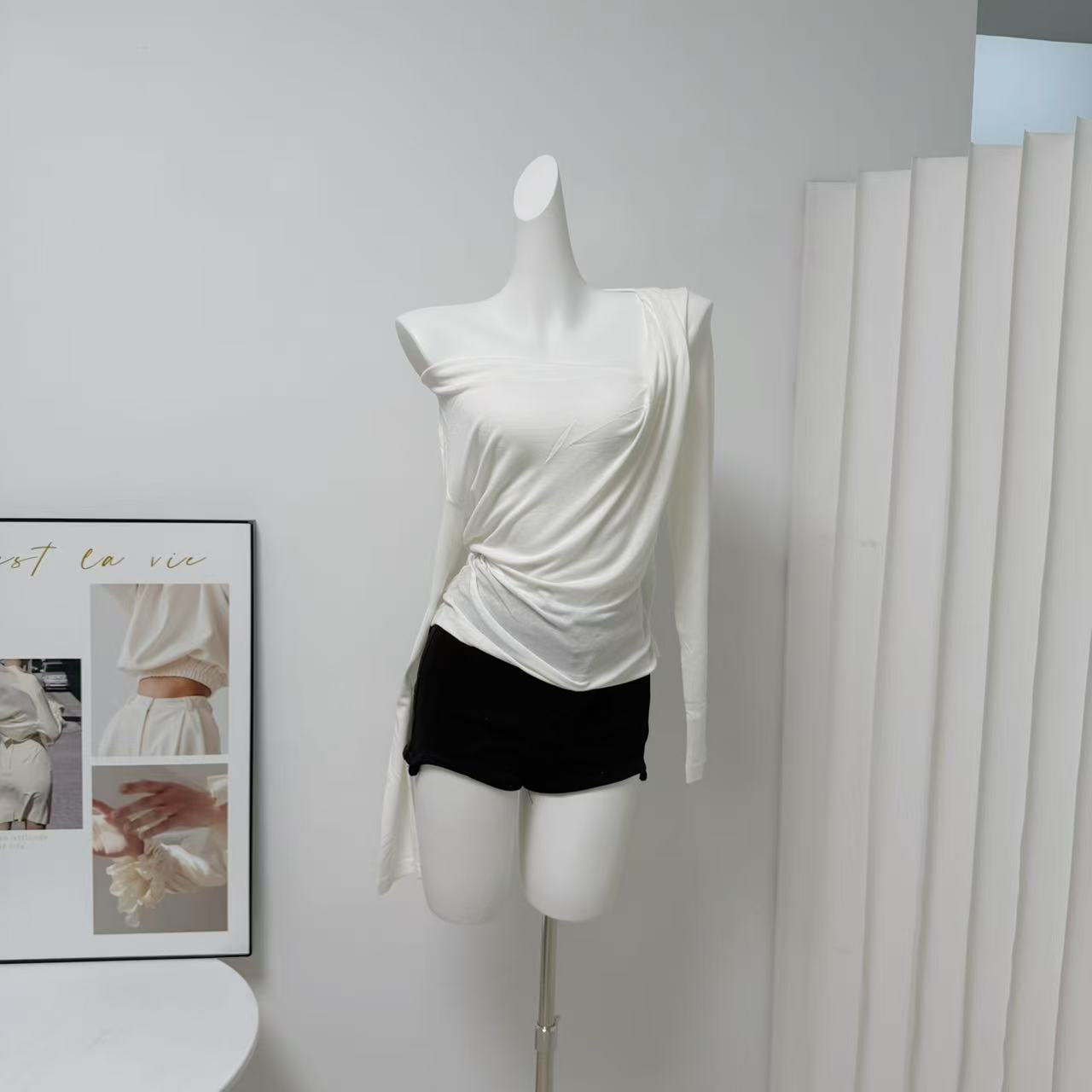 SANLSHAN Asymmetric Neck Long Sleeve Slim Fit Solid Pullover T-Shirt 2026 Spring New - Image 2