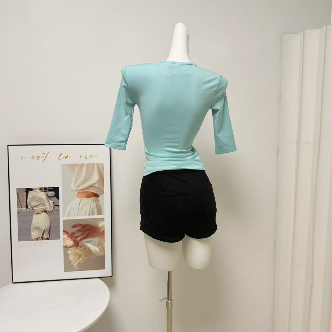 Archivum Summer Cross Deep V-Neck Low-Cut Mid-Sleeve Short-Sleeve Slimming Tight Sexy T-Shirt Top - Image 5