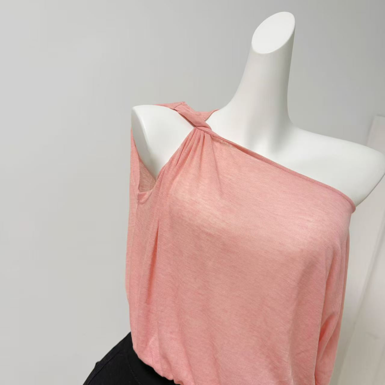 Asymmetric Sheer Short-Sleeve T-Shirt in Pure White and Esaka Reina Pink - Image 4