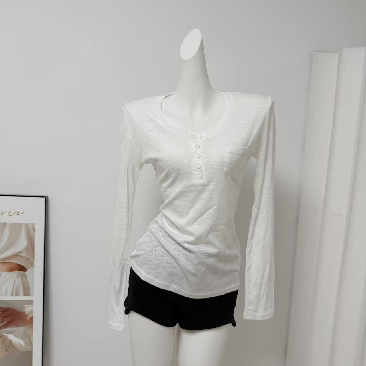 YOLO SHOP Women's Henley Neck Tencel Linen Long Sleeve Pocket T-Shirt Summer Sun Protection Cover-Up Top - Image 4