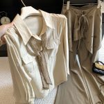 French Style Tie Neck Polo Collar Long Sleeve Shirt