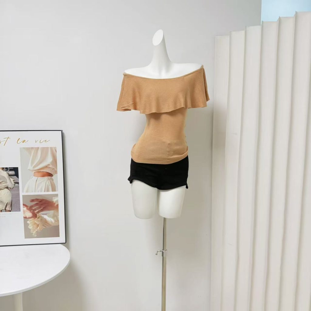 Women's Off-Shoulder One-Line Neck High-Stretch Knit Top 3-Way Wear Slimming