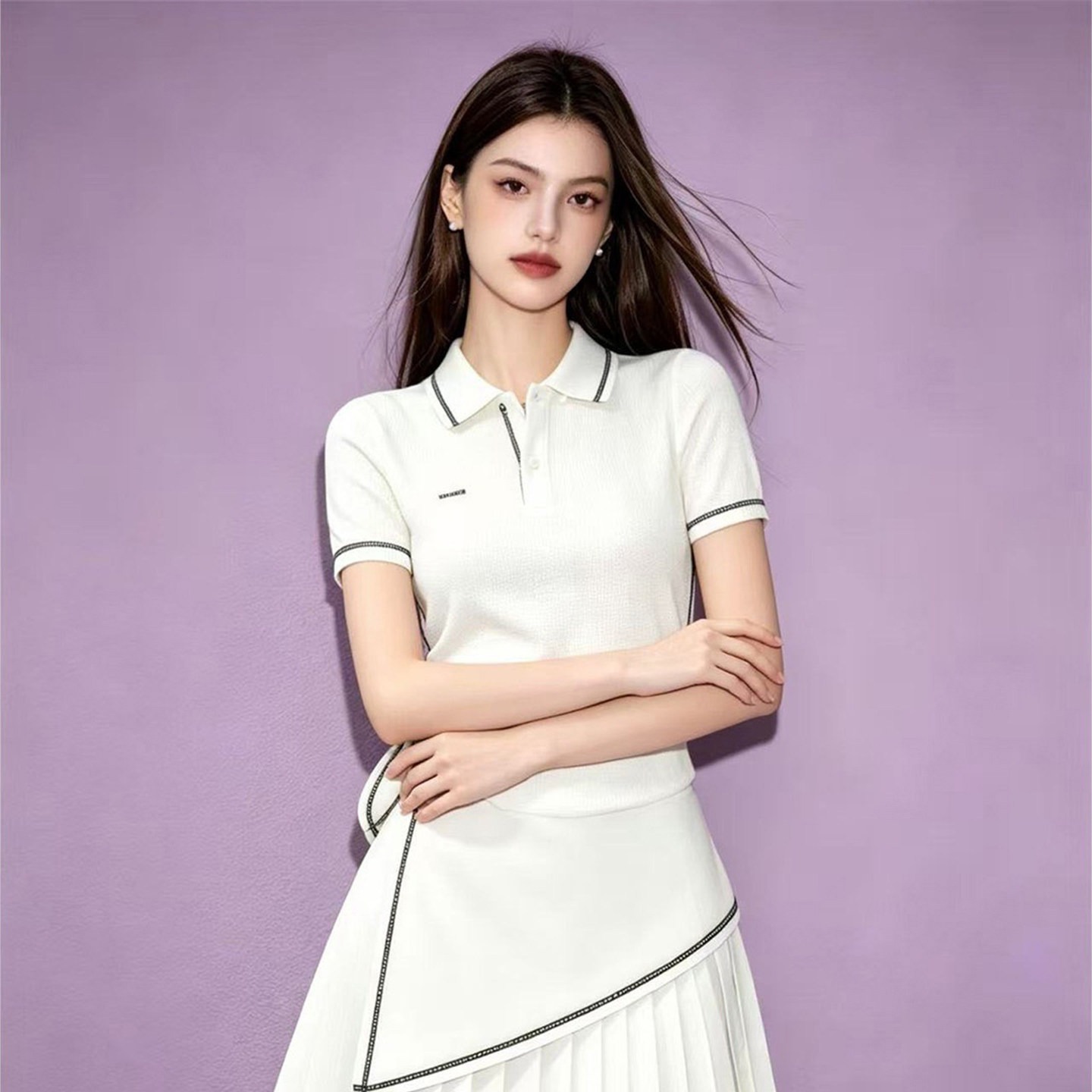 Women's White Slim Fit Short Sleeve T-Shirt Sporty Style 2026 Summer Top - Image 5