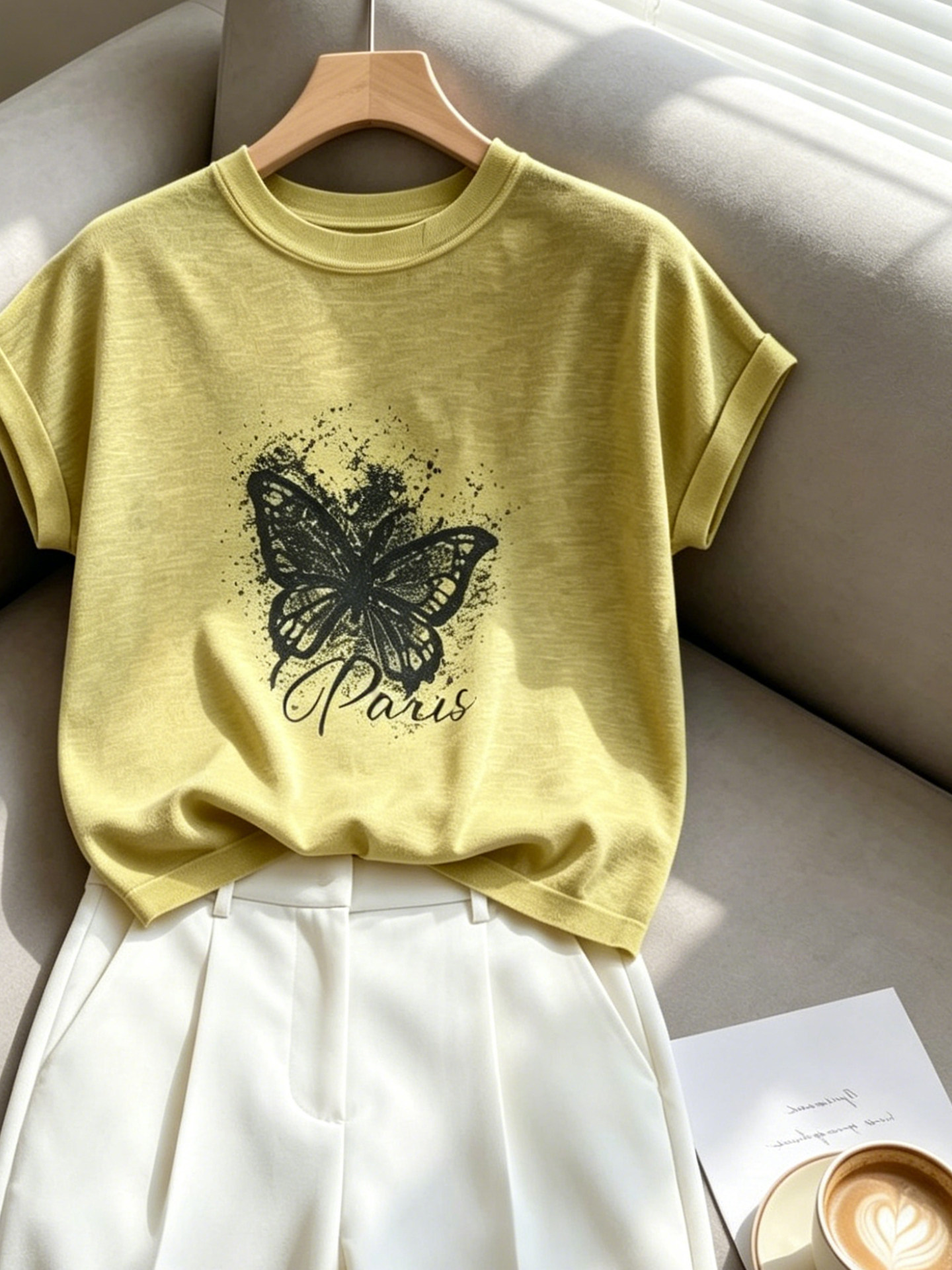 Yellow Round Neck Short Sleeve Print T-Shirt for Women 2026 Summer Loose Fit - Image 3