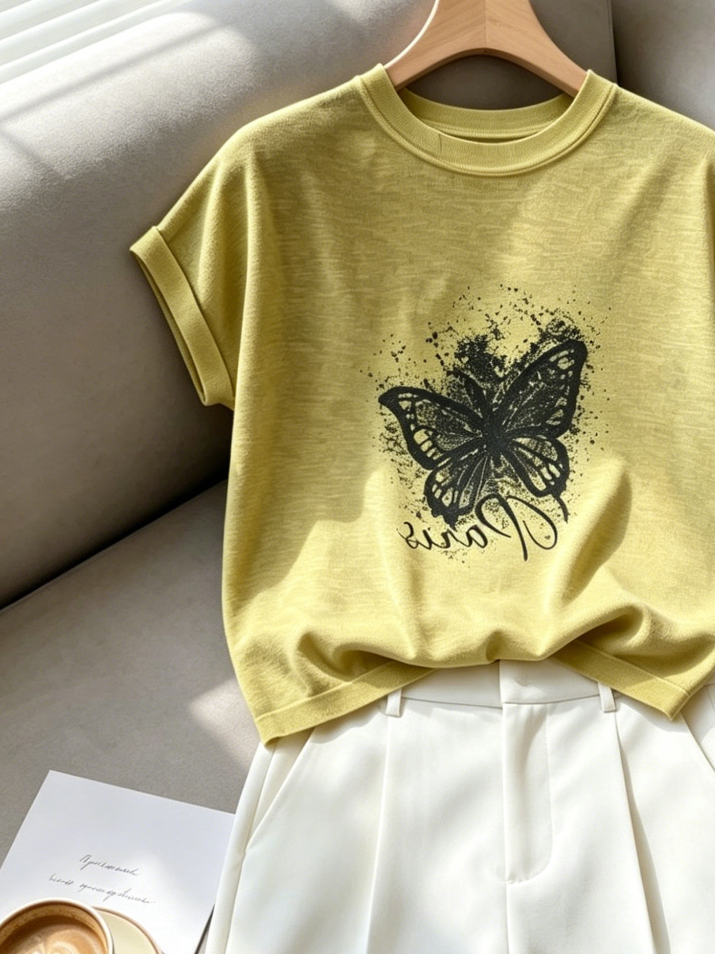 Yellow Round Neck Short Sleeve Print T-Shirt for Women 2026 Summer Loose Fit - Image 4