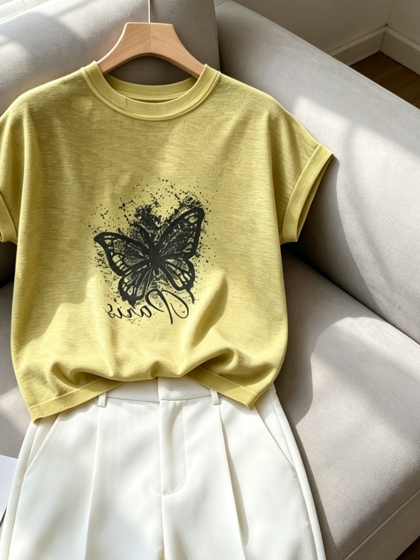 Yellow Round Neck Short Sleeve Print T-Shirt for Women 2026 Summer Loose Fit - Image 2