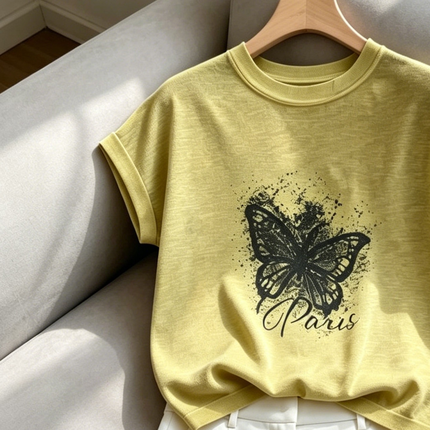 Yellow Round Neck Short Sleeve Print T-Shirt for Women 2026 Summer Loose Fit - Image 5