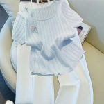 Blue U-Neck Textured Short-Sleeve T-Shirt for Women 2026 Summer French Style Top