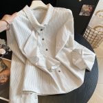 Early Autumn Korean Style Literary Striped Shirt for Women
