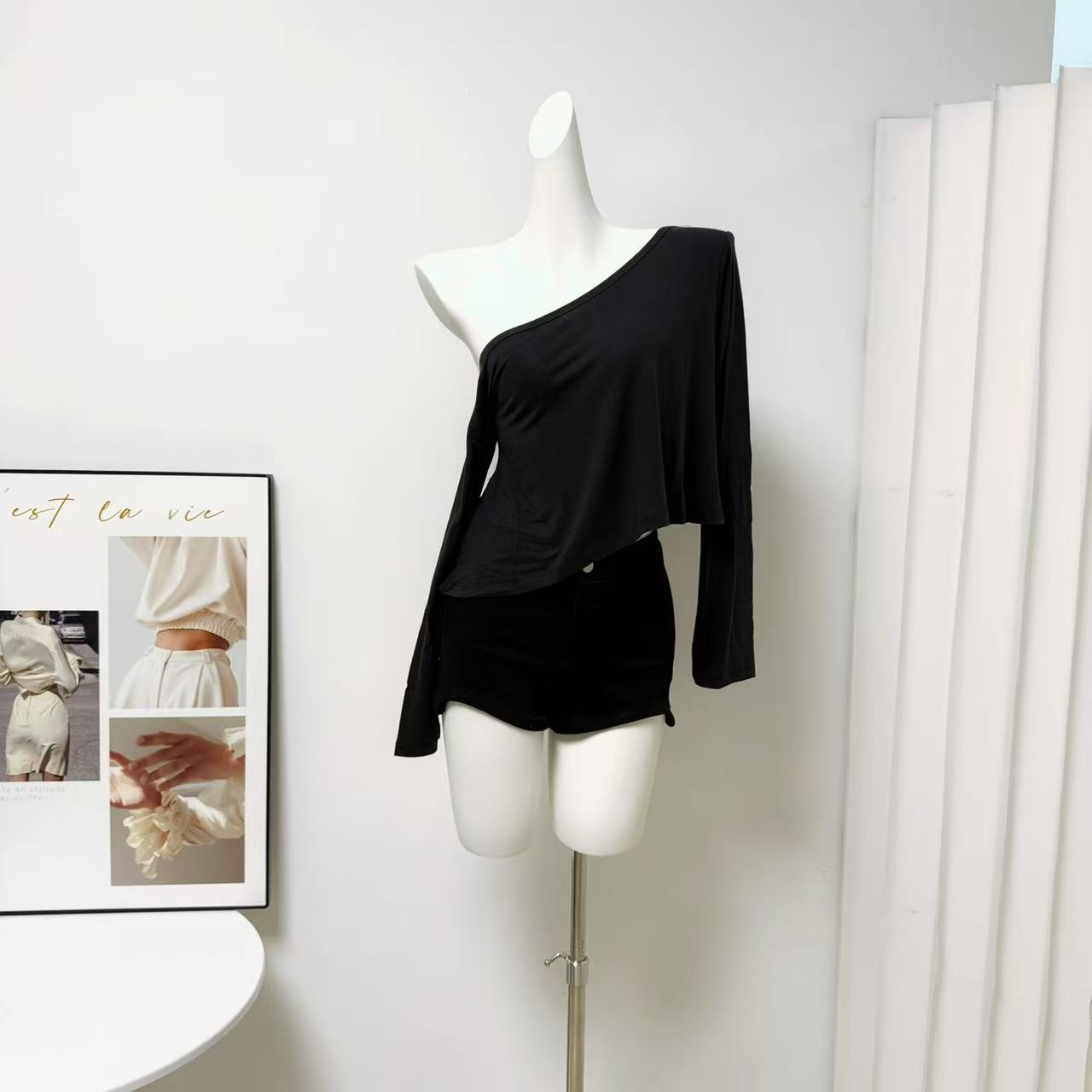 Skk Store Black Label Light Look Tee 220G Tencel Linen Short Sleeve T-Shirt Versatile Off-Shoulder Top Women - Image 3