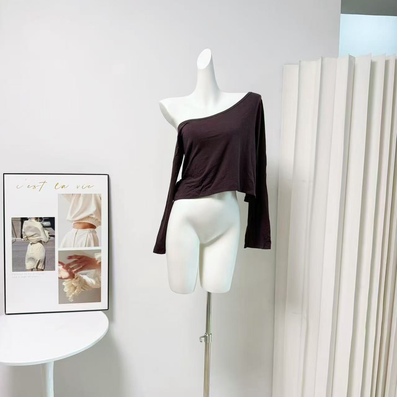 Skk Store Black Label Light Look Tee 220G Tencel Linen Short Sleeve T-Shirt Versatile Off-Shoulder Top Women - Image 4