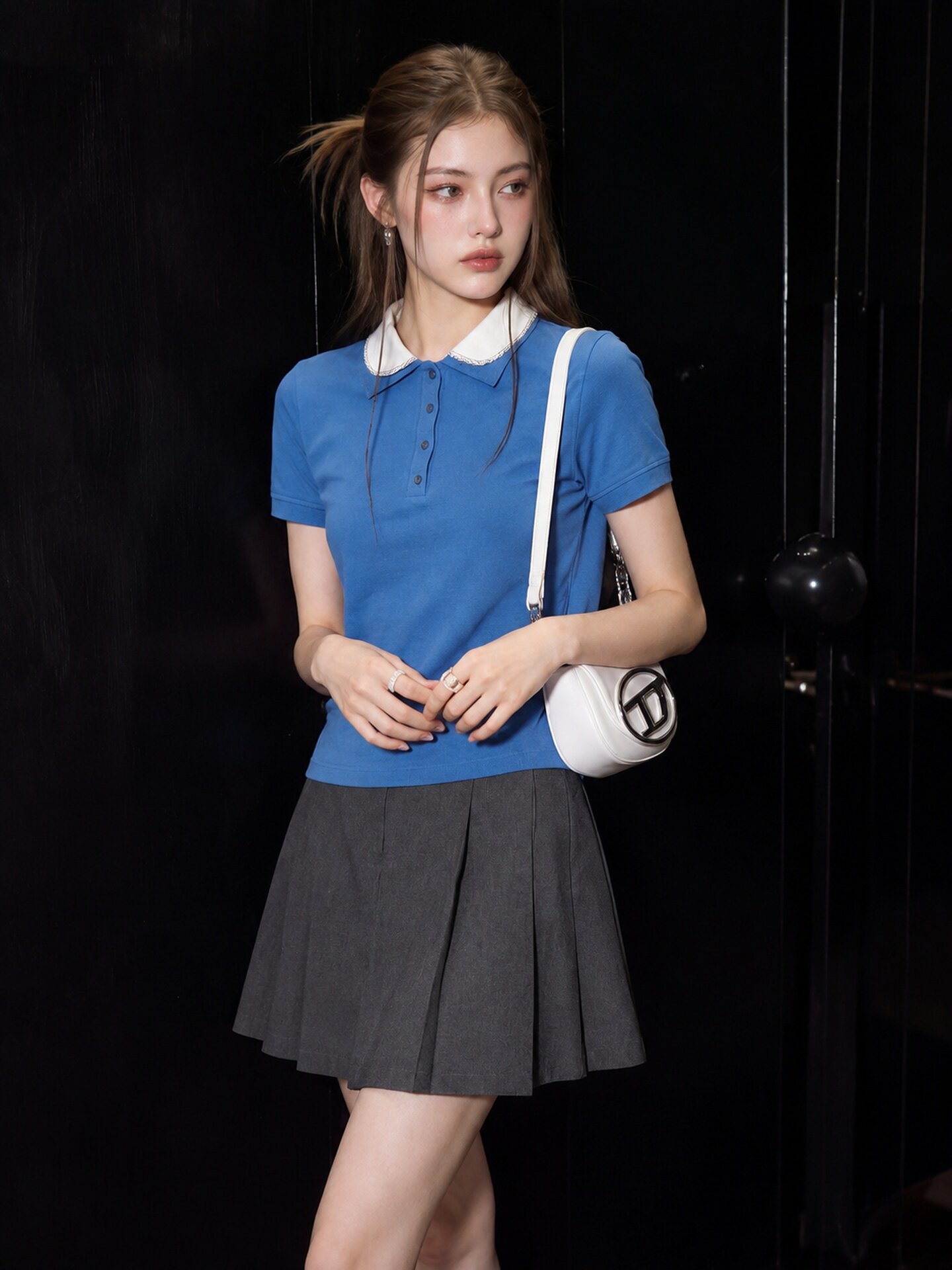 Korean Sweet Blue Cinched Waist Short Sleeve T-Shirt for Women 2026 Summer Dopamine Unique Pretty Top for Travel Outfits - Image 3